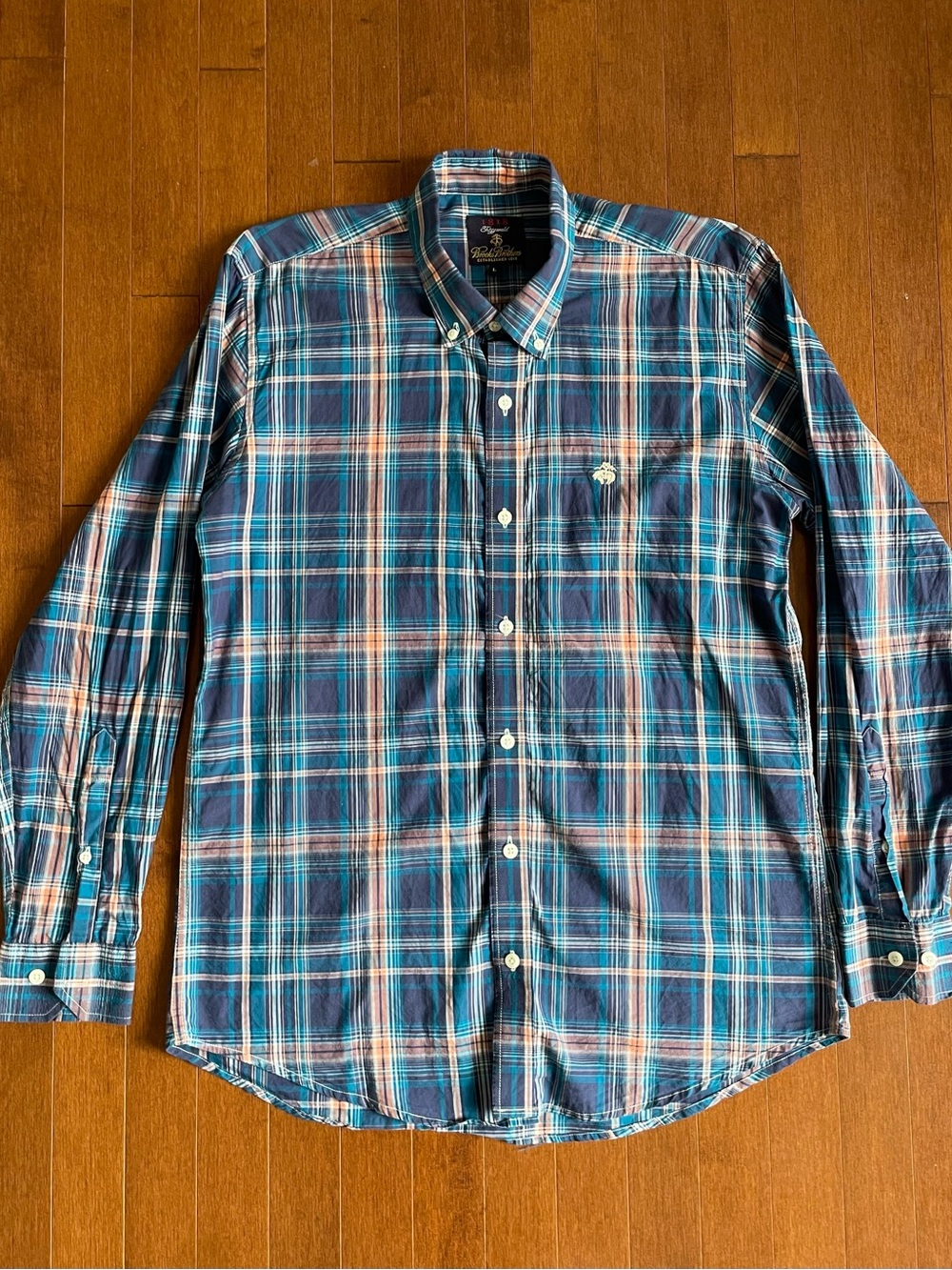 Brooks Brothers Fitzgerald Blue Plaid Madras Fabric Button Down